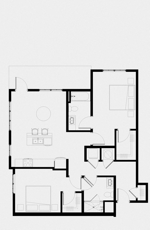 Floor plan for 2 beds, 2 baths, 1100 sqft